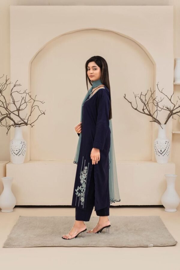 Navy Blue Embroidered Lawn Suit - Image 3