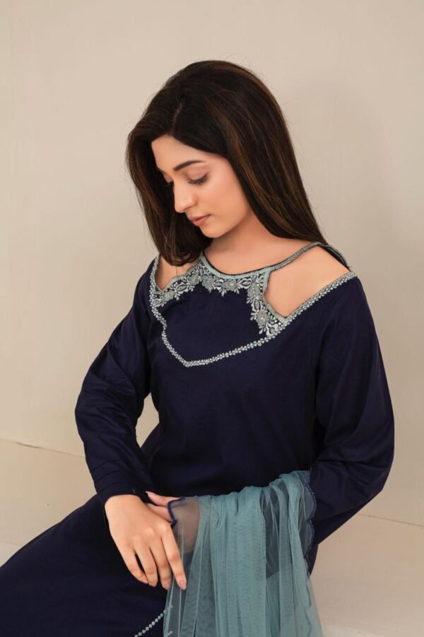 Navy Blue Embroidered Lawn Suit - Image 2